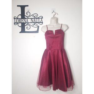 Forever Midi Cocktail Dress Womens Size Large Chiffon Red Lined  Made In USA